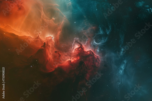 Glowing huge nebula with stars. Space background.