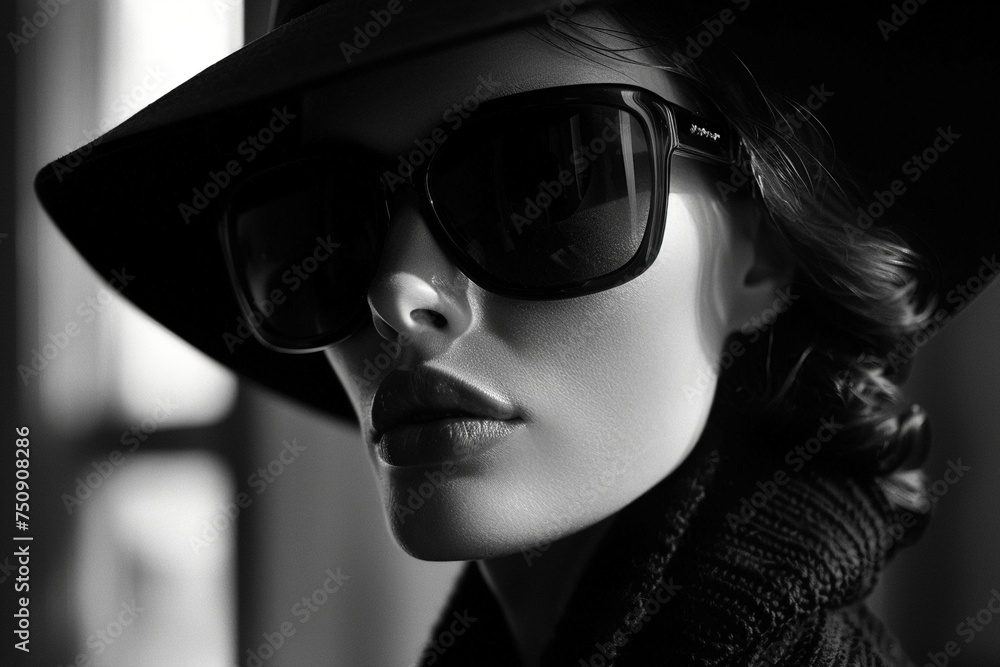 Elegant Simplicity: Monochromatic Close-Up of a Female Model's Timeless Grace Elegant Simplicity: Monochromatic Close-Up of a Female Model's Timeless Grace