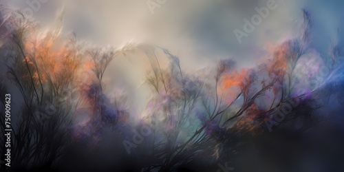 Ethereal wisps of misty colors swirling softly, enveloping the frame in a serene and dreamlike aura. photo