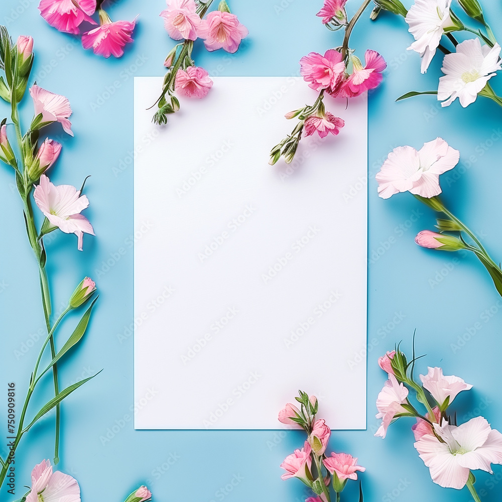 Blank note with flowers - greeting mockup