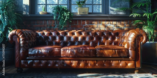 Chic and industrial living room basked in the warm glow of the sunset