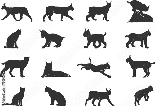 Lynx cat silhouettes, Lynx silhouette, Lynx svg, Lynx cat svg, Cat silhouettes, Lynx vector illustration