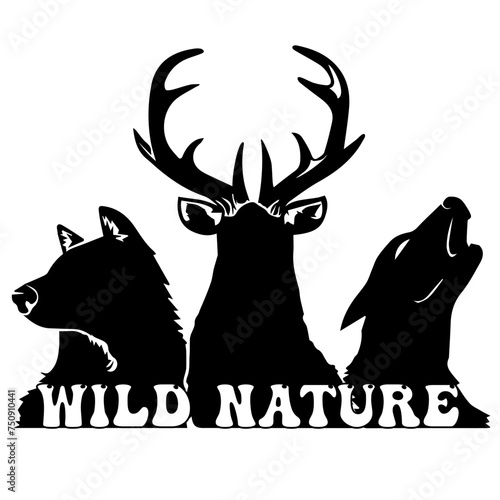Bear, Deer, Wolf - wild nature - Word - black color - Animals Forest - vector graphics - for websites, presentations, banners, cards,, t-shirt, sweatshirt, prints, cricut, silhouette, sublimation
  photo