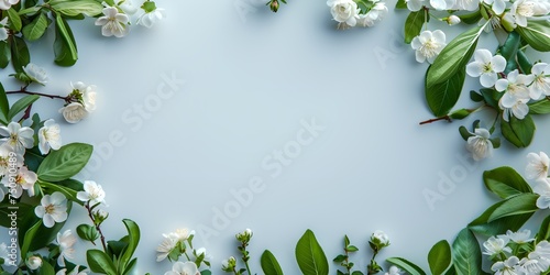 Floral frame of spring flowers with free space in center.