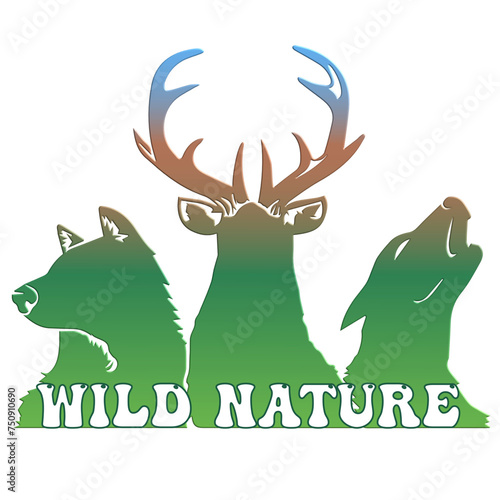 Bear, Deer, Wolf - wild nature - Word - multicolor - Animals Forest - vector graphics - for websites, presentations, banners, cards,, t-shirt, sweatshirt, prints, cricut, silhouette, sublimation
 