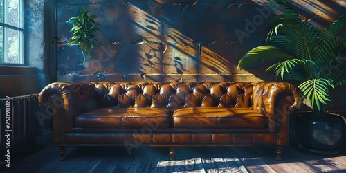 Chic and industrial living room basked in the warm glow of the sunset