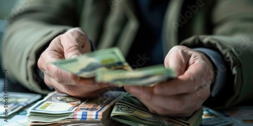 A man is counting money, cl...