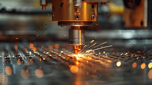 CNC Laser cutting of metal, modern industrial technology Making Industrial Details. The laser optics, CNC computer numerical control are used to direct the material or the laser beam generated