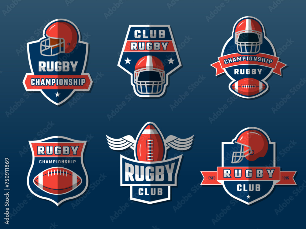 Rugby badges. Sport school native labels for team clothes recent vector emblem with place for text