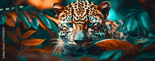 Leopard print art with tropical vibes blending art nouveau and art deco. Concept Leopard Print Art, Tropical Vibes, Art Nouveau, Art Deco, Animal Print Art photo