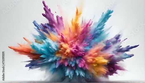 "Transform your imagination into reality with an AI generative platform, as it captures the dynamic movement of splashing colorful powder against a clean white frame."