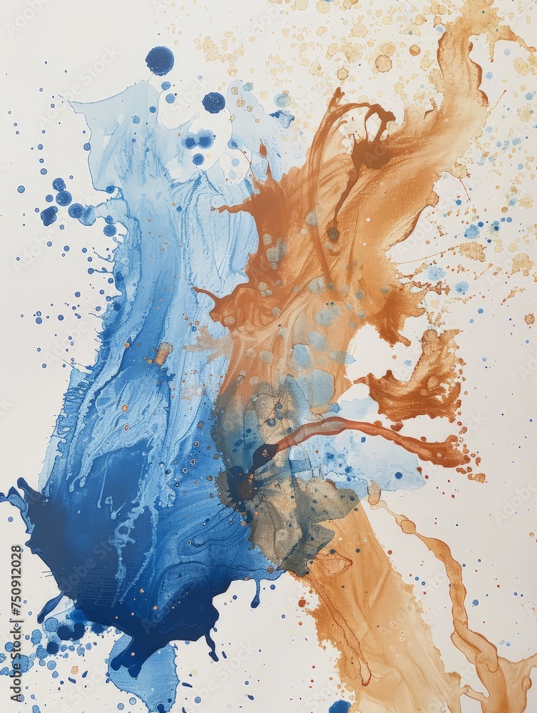 custom made wallpaper toronto digitalThis abstract painting showcases a vibrant mixture of blue, orange, and brown colors blending and intersecting in dynamic patterns and shapes.