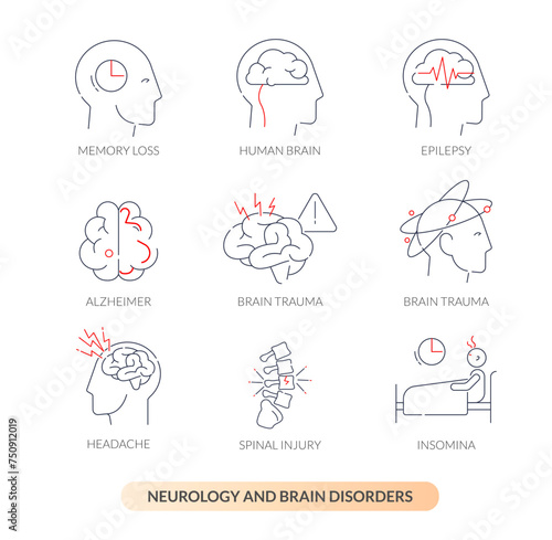 Neurology and Brain Disorders - Stock Icon Set