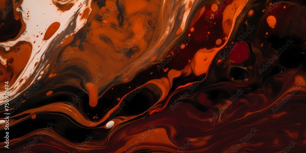Molten copper and molasses hues merge together, forming an abstract composition that evokes a sense of movement and fluidity.