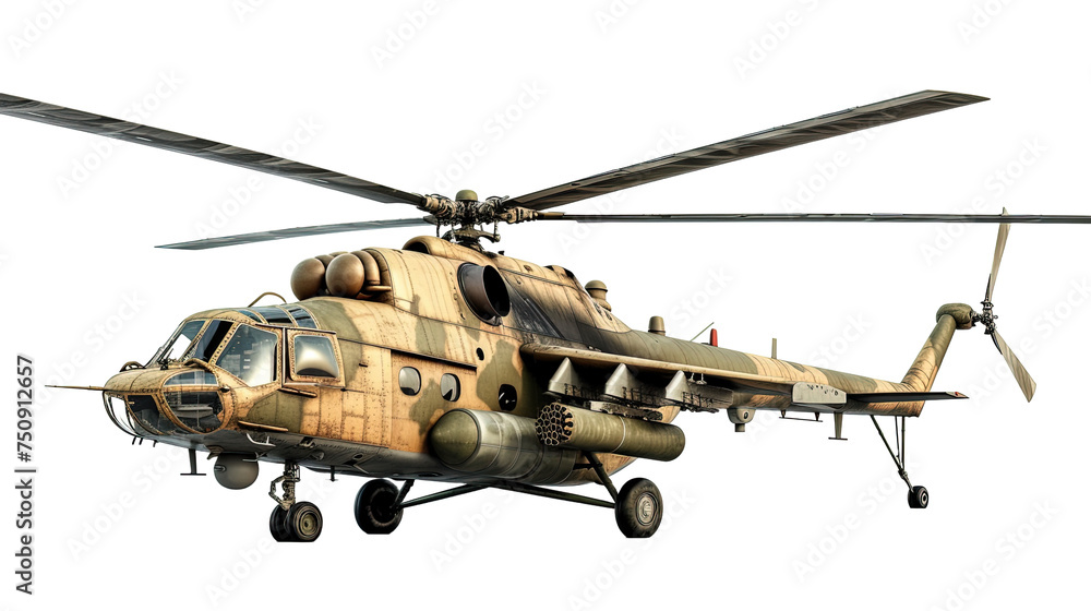 Fototapeta premium Military helicopter isolated on white or transparent background