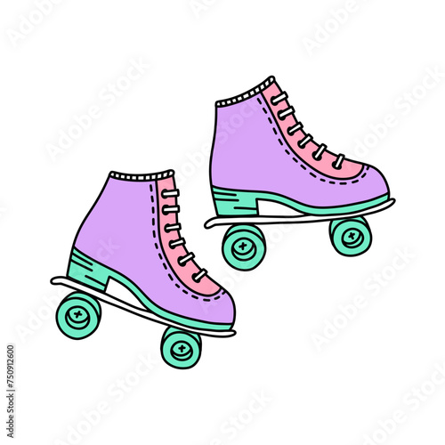 Roller skates. Color doodle clipart on the theme of the 80s. Vector illustration.