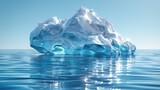 an iceberg floating in the middle of a body of water with a blue sky in the backround.