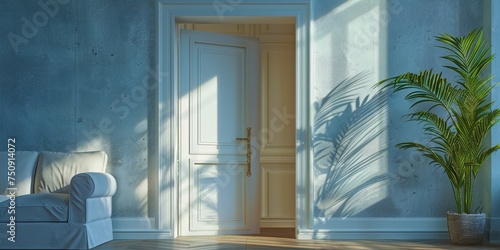 Serene corridor bathed in sunlight, inviting a peek into the adjacent space