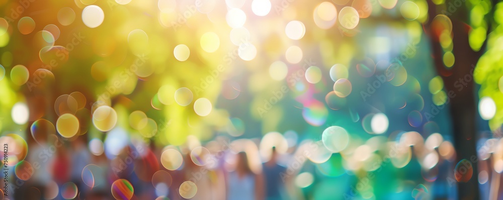 Colorful festival party with people blurred background. - obrazy, fototapety, plakaty 