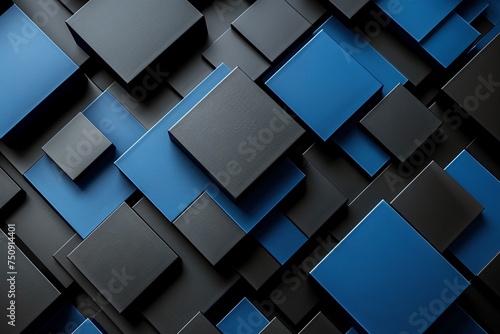 Dive into an abstract square geometric background blending black and blue hues, perfect for digital designs and presentations