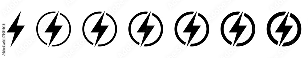 Lightning, electric power vector icon. Energy and thunder electricity symbol. Lightning bolt sign in the circle. Lightning, electric power vector icon. Energy and thunder electricity symbol. Lightning bolt sign in the circle.