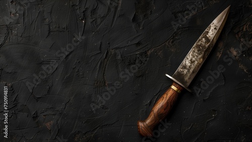 An antique hunting knife on a dark textured background, exuding mystery and history photo