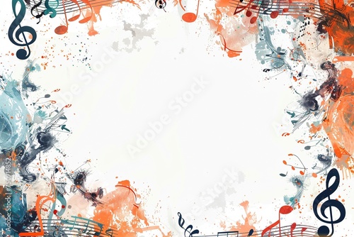 Enhance your design with a white backdrop featuring a charming border frame inspired by music, ideal for capturing the rhythm and harmony of your compositions