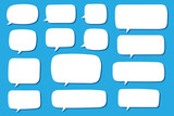 Set of hand drawn speech bubbles in rectangular shape. Speak bubble for text, cartoon chatting box, message box. Blank empty white speech bubbles.
