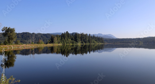 Mirror image of trees in the surface of lake