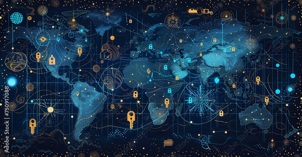 Fototapeta premium illustration of cyber security, dangers of technology, generative AI