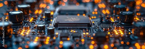 A Close-Up of a Piece of Electronic Equipment, Close-up de placas de computador capacitores resistores processadores 