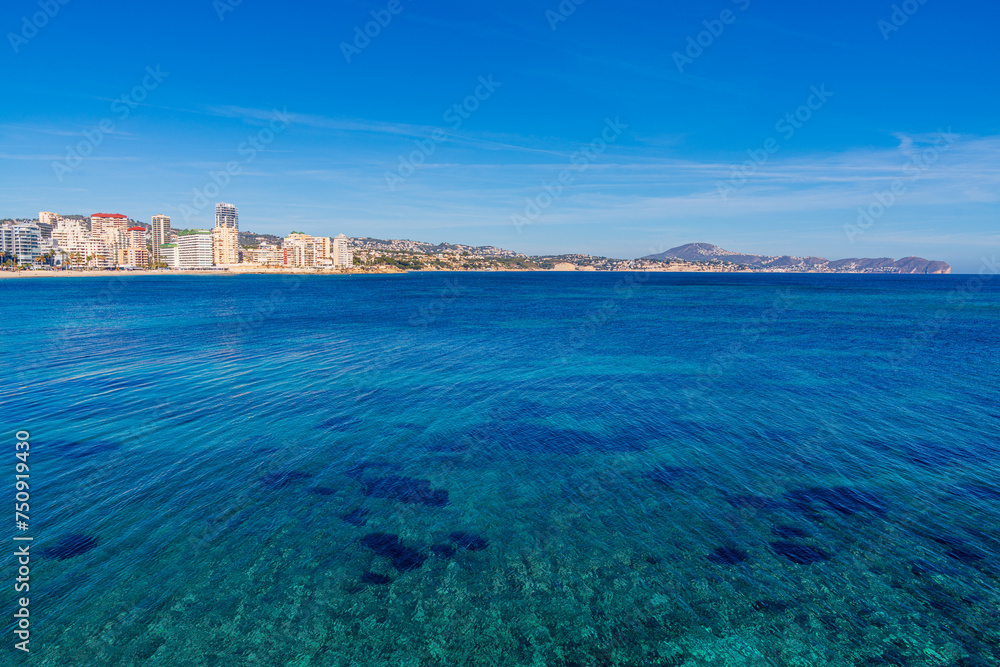 Panoramic view of the Costa Blanca in the Mediterranean Sea, Calpe, Spain