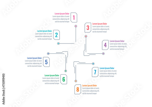 Infographic template for business, IT, technology, food, industrial world. technological electronic infographic template. eight options information template
