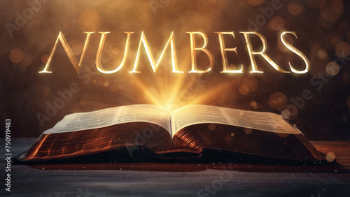 Book of Numbers. Open bible revealing the name of the book of the bible in a epic cinematic presentation. Ideal for slideshows, bible study, banners, landing pages, religious cults and more