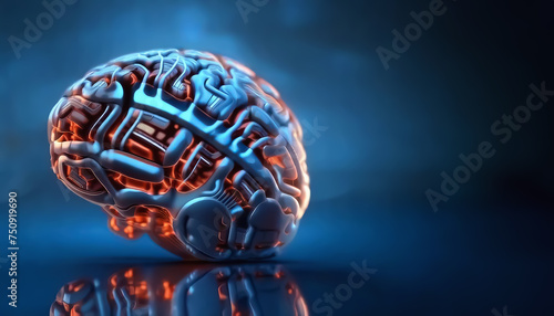 AI brain. Artificial intelligence. Ski-Fi concept. Cybernetic brain. Copy space