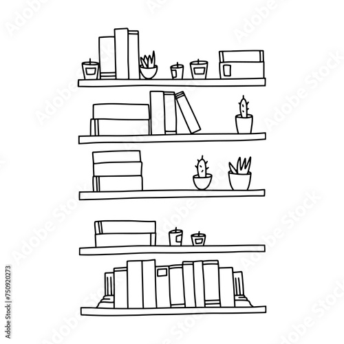 Book tracker for your Journal, Planner. Vector bookshelves in doodle style.