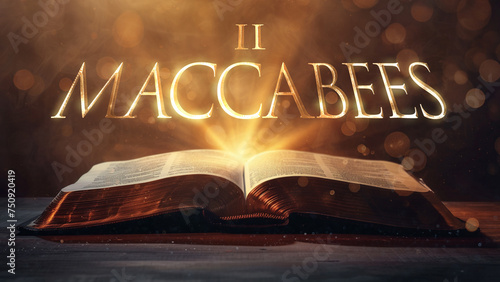 Book of 2 Maccabees. Open bible revealing the name of the book of the bible in a epic cinematic presentation. Ideal for slideshows, bible study, banners, landing pages, religious cults and more