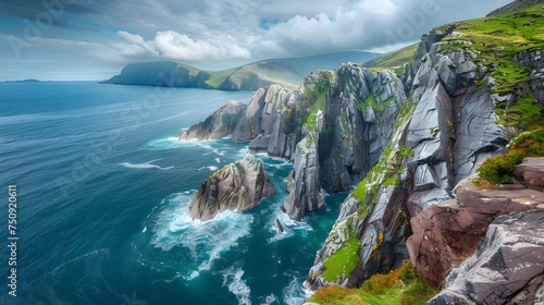 Kerry Cliffs, widely accepted as the most spectacular cliffs in County Kerry, Ireland. Tourist attractions on famous Ring of Kerry route. photo