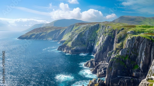 Kerry Cliffs, widely accepted as the most spectacular cliffs in County Kerry, Ireland. Tourist attractions on famous Ring of Kerry route. photo