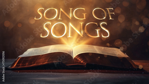 Book of Song of Songs. Open bible revealing the name of the book of the bible in a epic cinematic presentation. Ideal for slideshows, bible study, banners, landing pages, religious cults and more