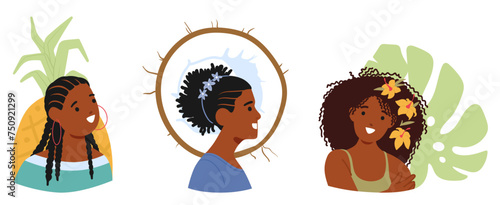 Exquisite African Women Portrait Avatars, Adorned In Vibrant Attire, Black Female Characters Radiating Elegance