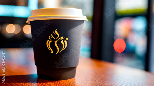 Coffee cup take-away at the counter of a coffee shop.