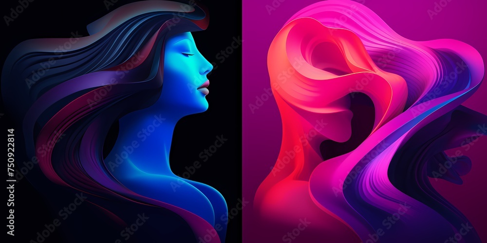 Bold strokes of cobalt and magenta collide, creating a dramatic contrast that commands attention within the dynamic gradient waves illustration, each color vying for dominance.