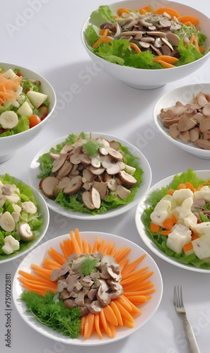 Table service, several kinds of salads