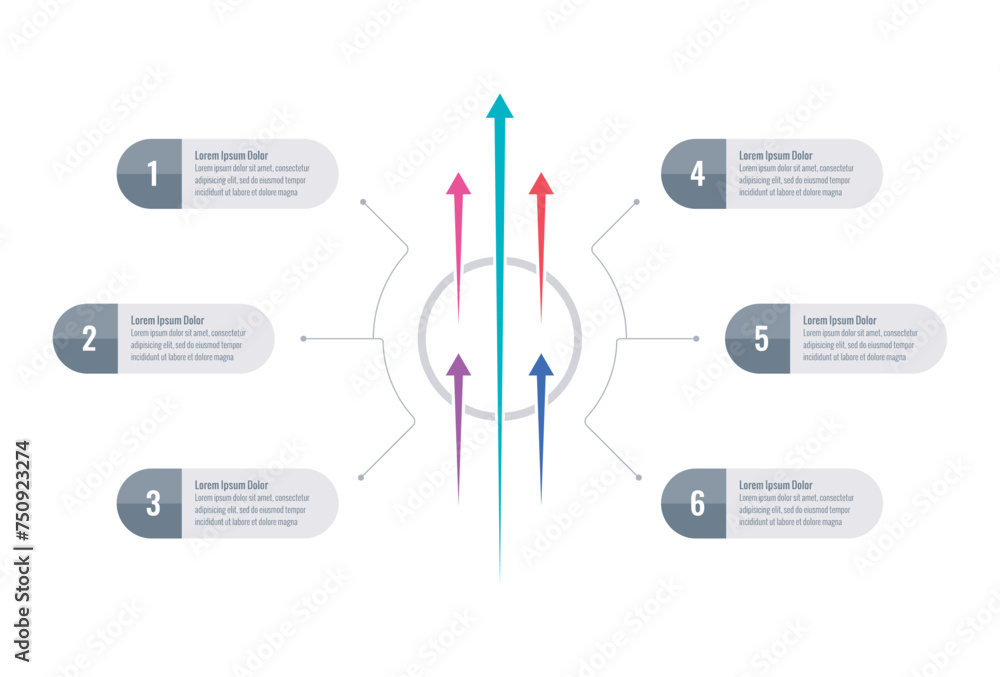 infographic template for business, IT, technology, industry world. colorful arrows infographic template. six options information template infographic template for business, IT, technology, industry world. colorful arrows infographic template. six options information template