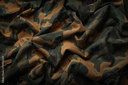 Rugged Elegance: Detailed View of a Crumpled Camouflage Fabric photo