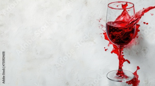 a glass of red wine being poured into a wine glass with red liquid spilling out of it on a white background.