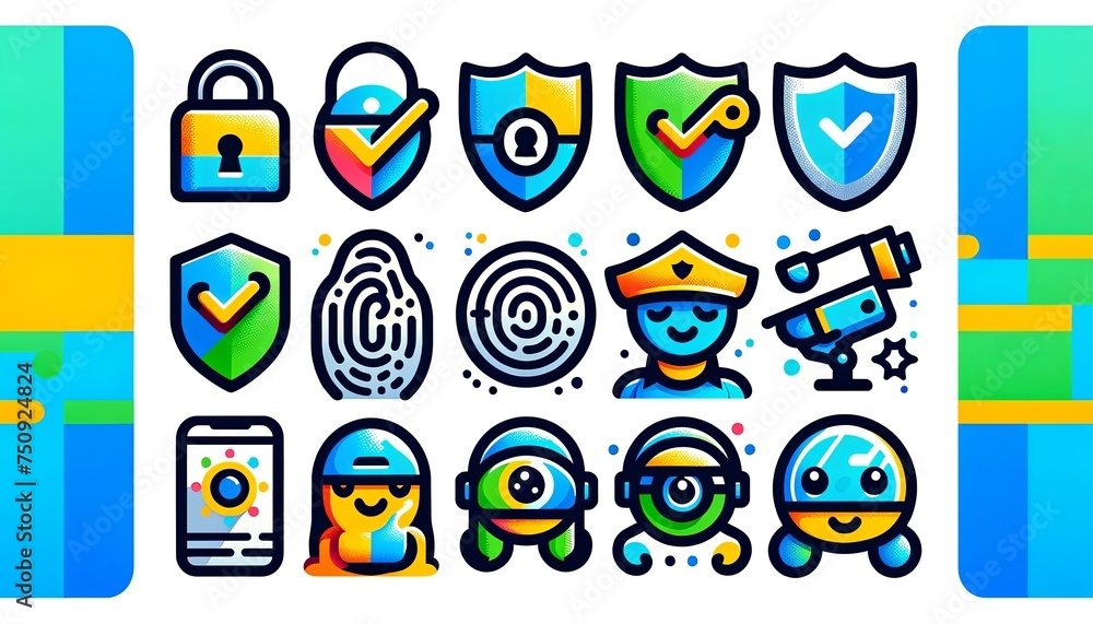 Modern Internet Security Emoji Style Icons Set on White