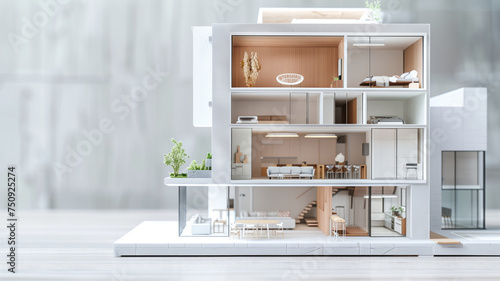 Modern miniature house model displaying interior