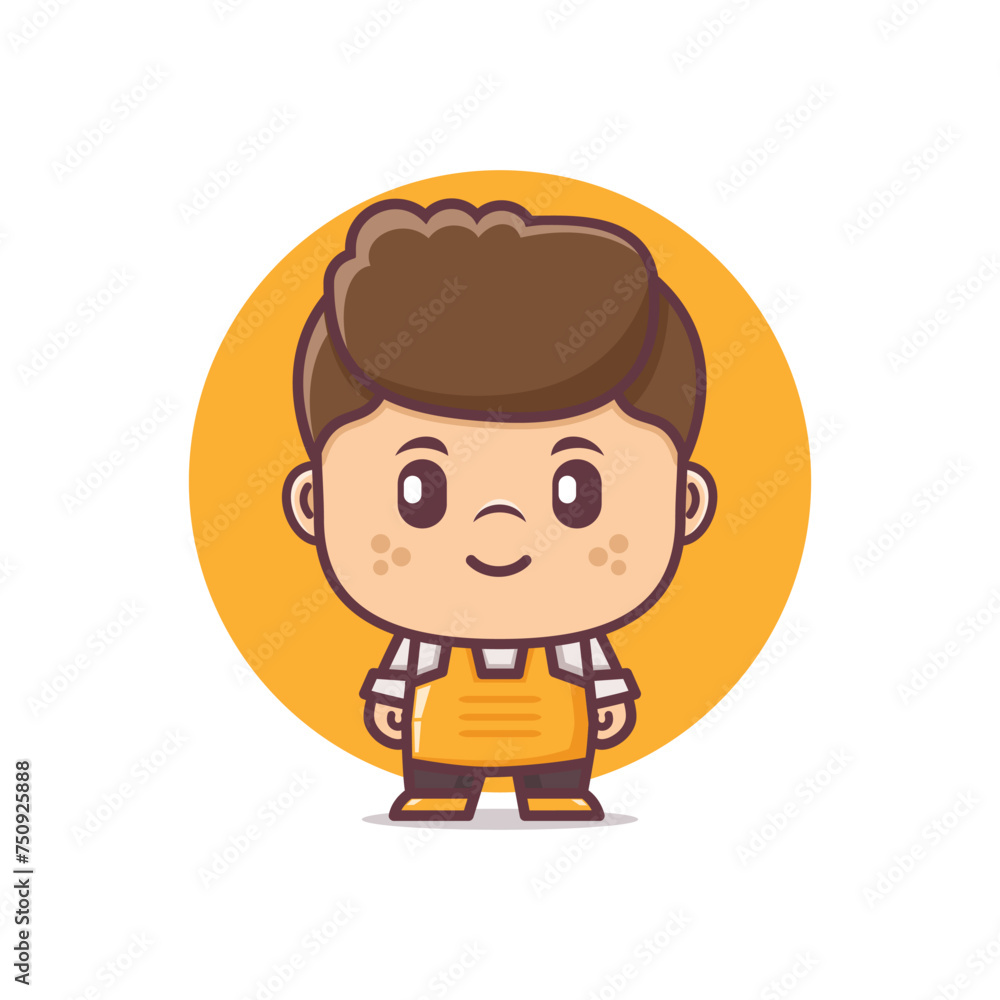 Cute cartoon character design with waiter concept Cute cartoon character design with waiter concept